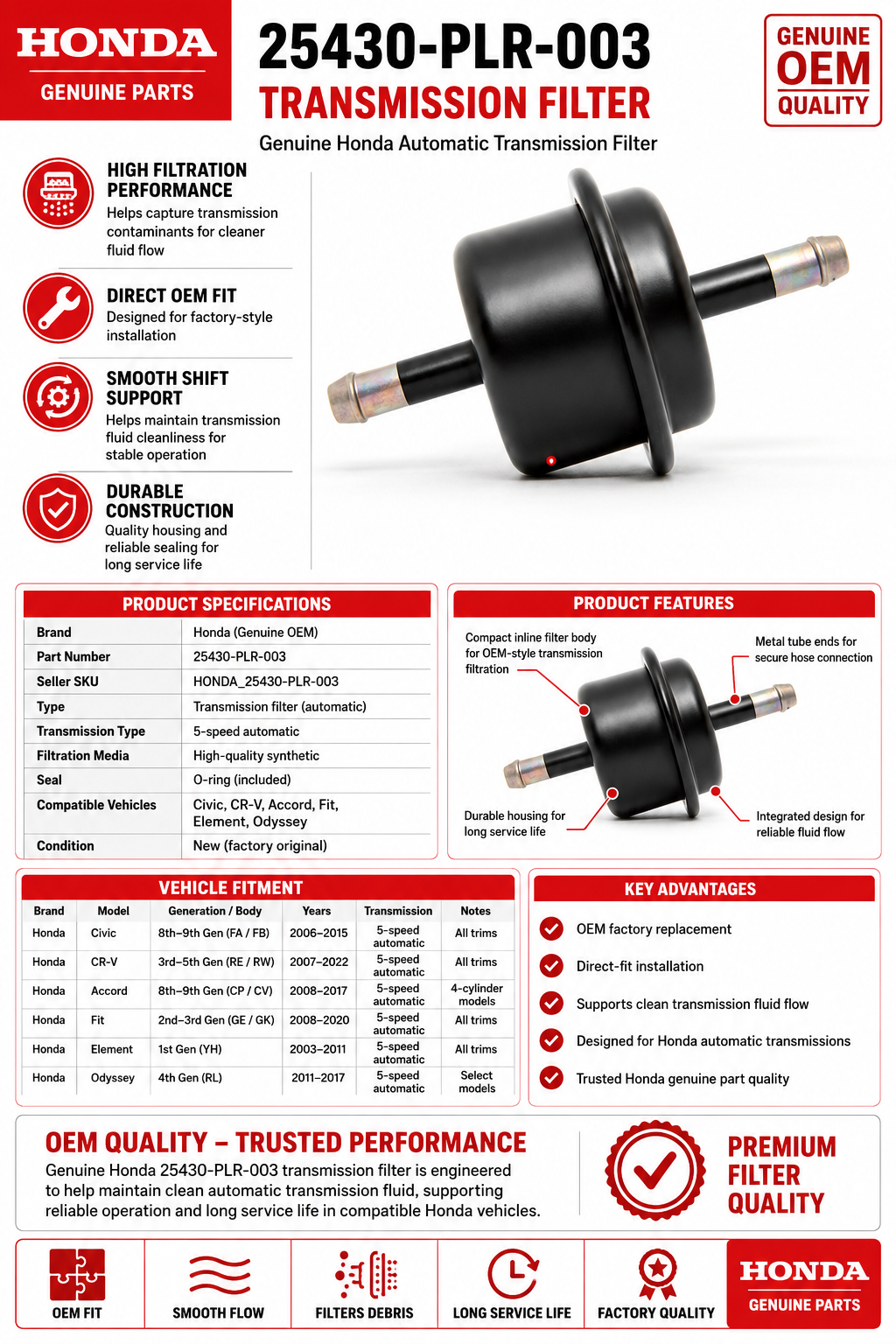 Genuine Honda (25430-PLR-003) Transmission Filter