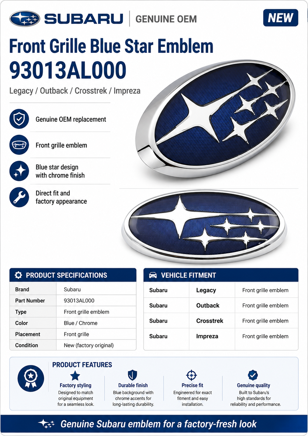 Subaru 93013AL000 Front Grille Emblem