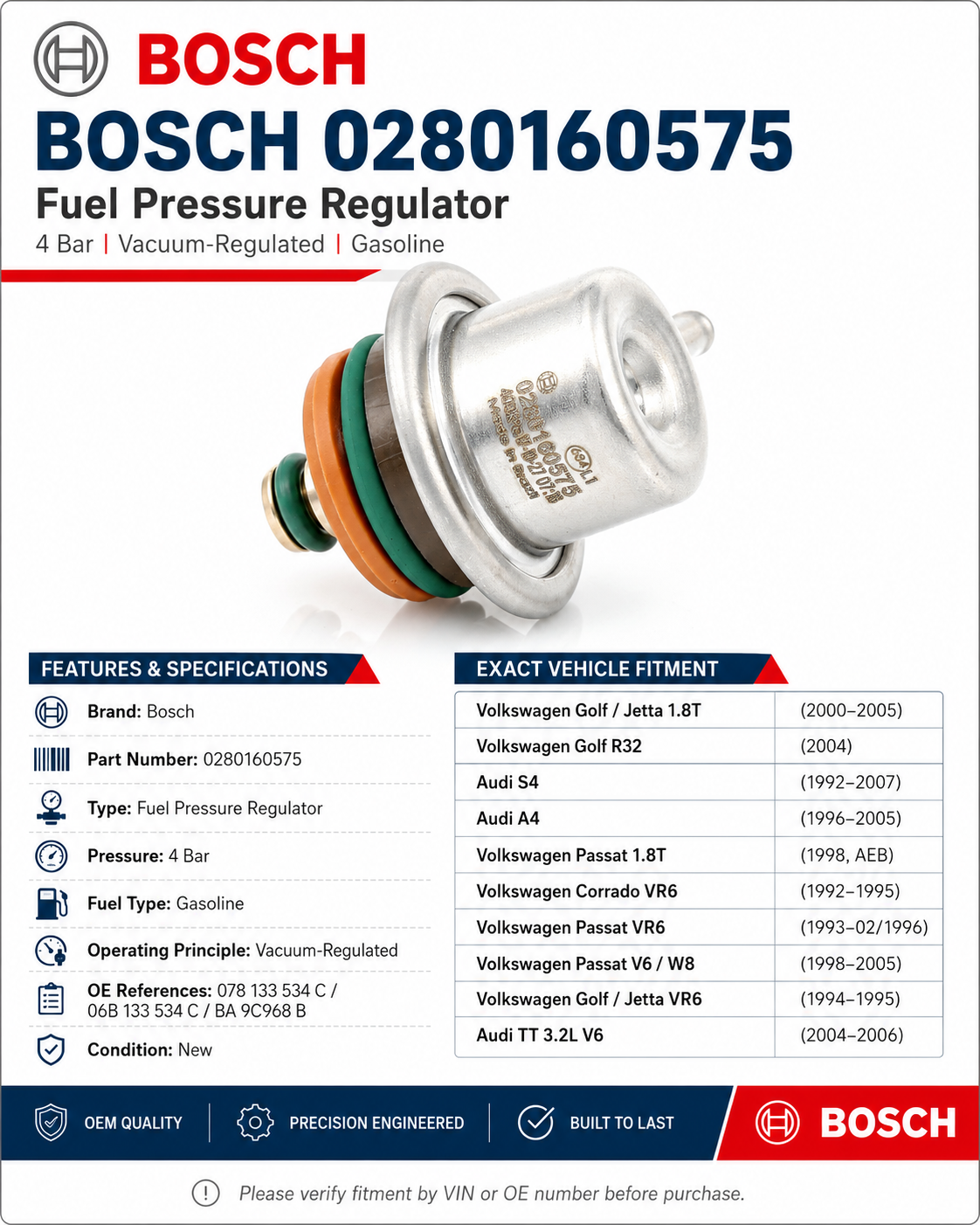 BOSCH 0280160575 Fuel Pressure Regulator