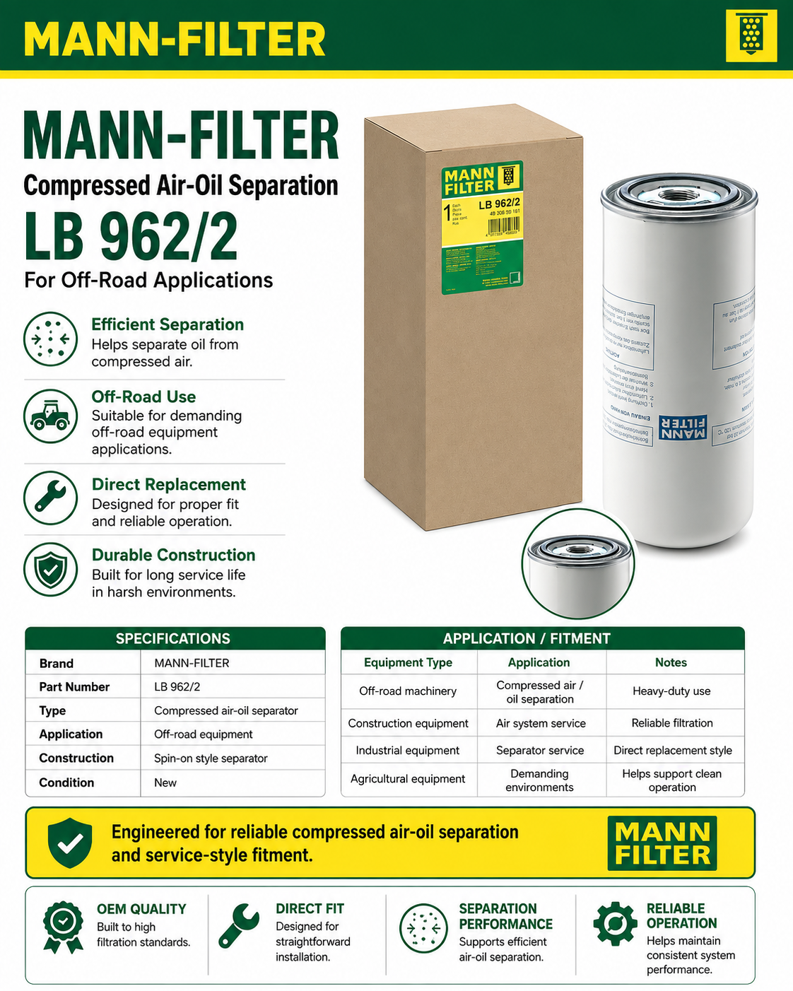 MANN-FILTER LB 962/2 Compressed Air-Oil Separation