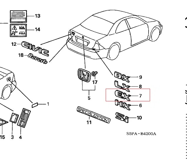 Genuine Honda Accessories 75723-S5A-A20 Trunk EX Emblem
