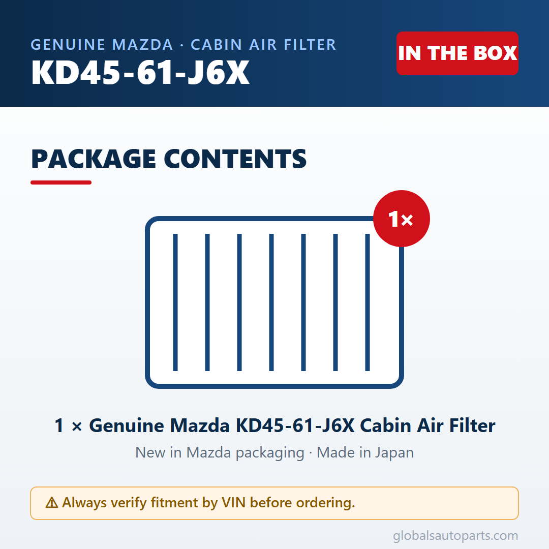 Mazda KD45-61-J6X package contents graphic - 1 cabin air filter in box