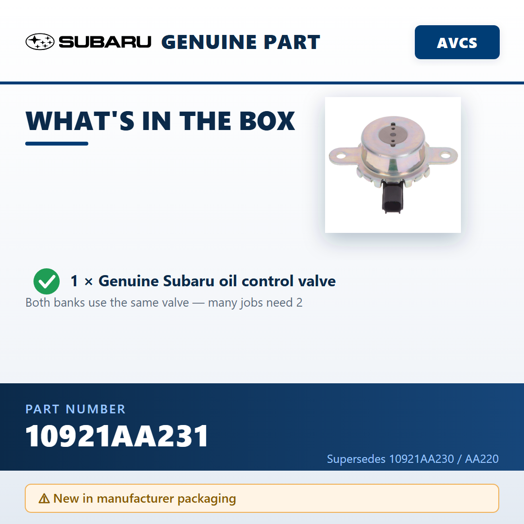 Subaru 10921AA231 — package contents infographic