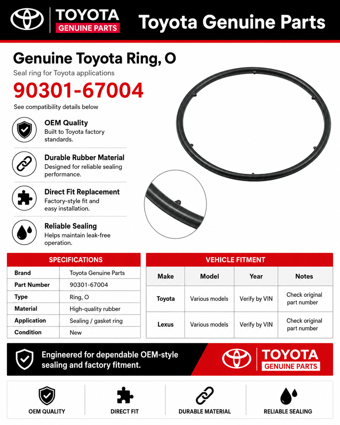 Toyota 90301-67004 Genuine O-Ring