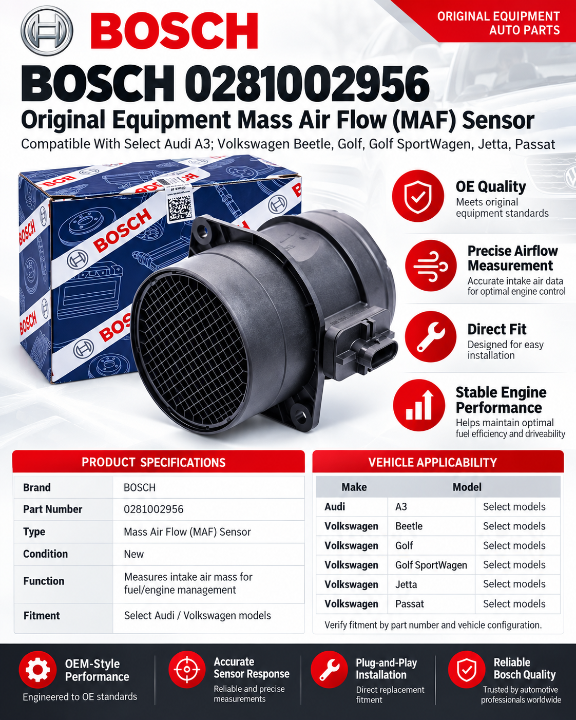 BOSCH 0281002956 MAF Sensor