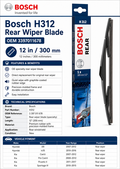 Bosch H312 Wiper Blade — 12" (Single) | OEM 3397011678