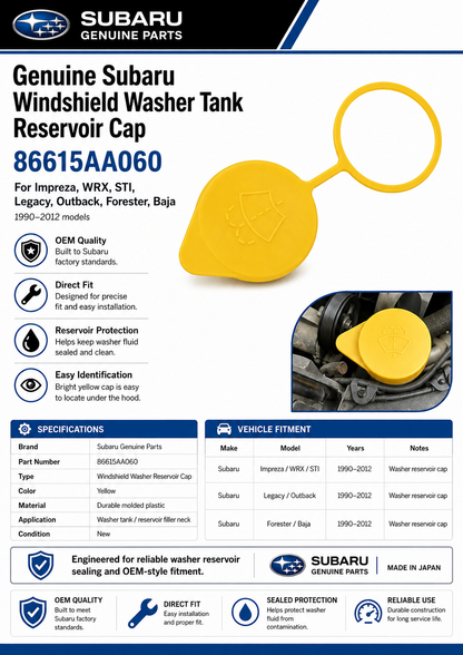 Subaru 86615AA060  Genuine  Windshield Washer Tank Reservoir Cap