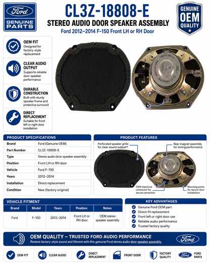 Ford 2012-2014 F-150 OEM Stereo Audio Front LH or RH Door Speaker Assembly CL3Z-18808-E