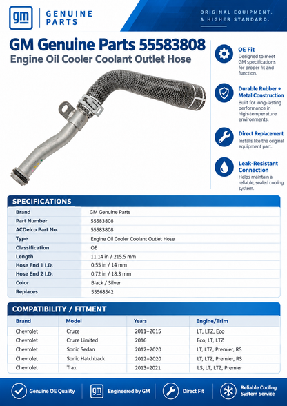 GM 55583808 Genuine Engine Oil Cooler Coolant Outlet Hose
