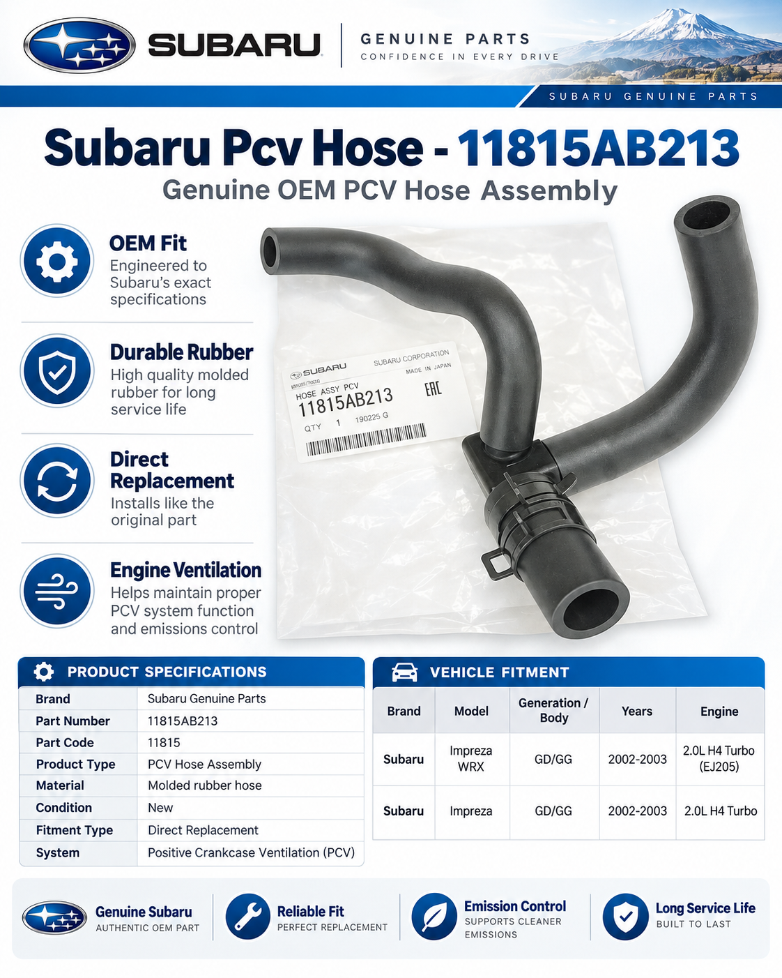 Subaru 11815AB213 Genuine PCV Hose Assembly