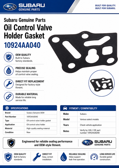 Subaru 10924AA040   Genuine  Oil Control Valve Holder Gasket