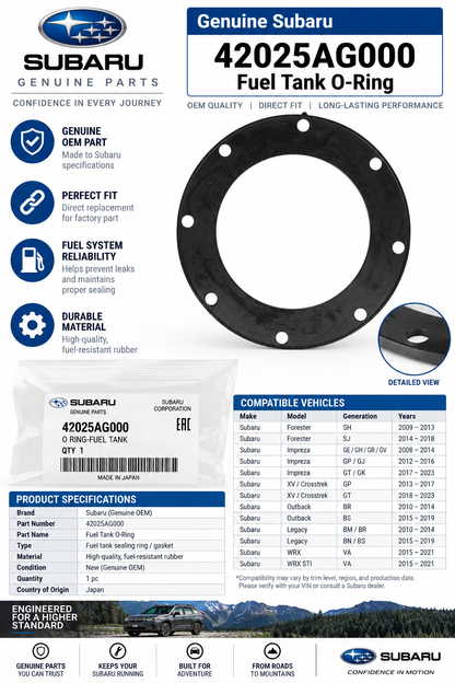Subaru 42025AG000  Genuine  Fuel Tank O-Ring