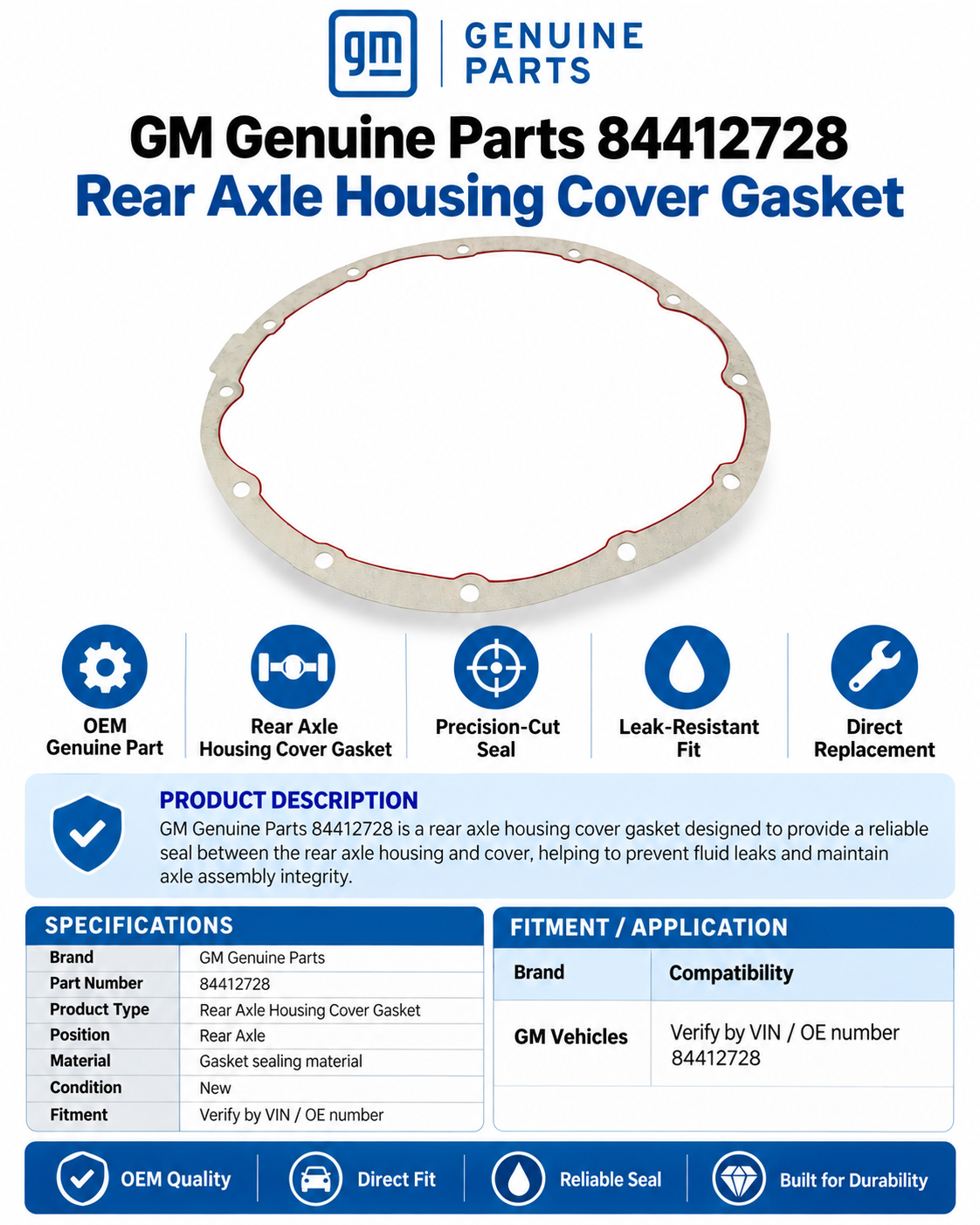GM  84412728 Genuine Rear Axle Housing Cover Gasket