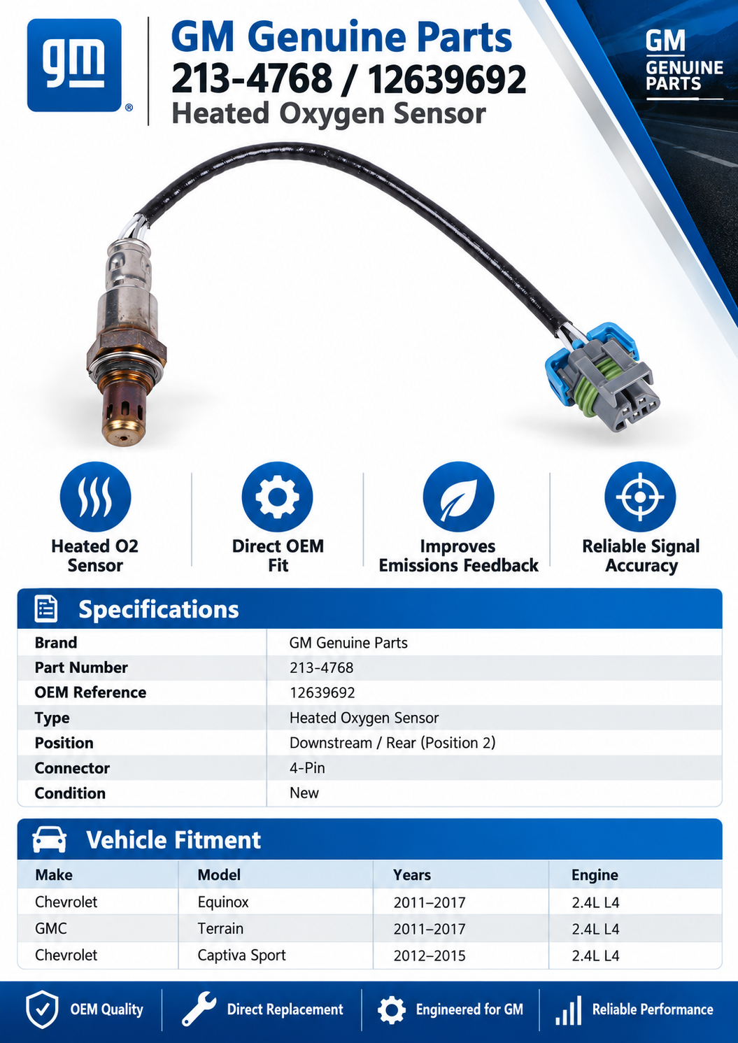 GM 213-4768 (12639692)  Genuine Heated Oxygen Sensor