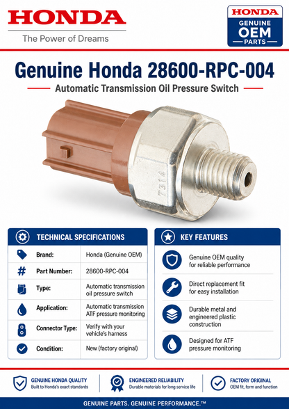 Honda 28600-RPC-004   Automatic Transmission Oil Pressure Switch Genuine