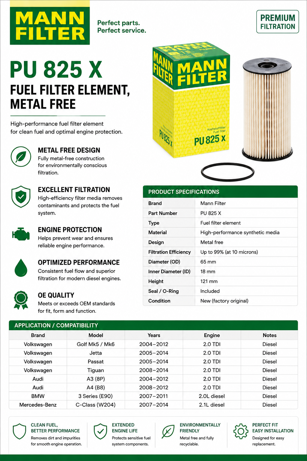 Mann Filter PU 825 X Fuel Filter Element