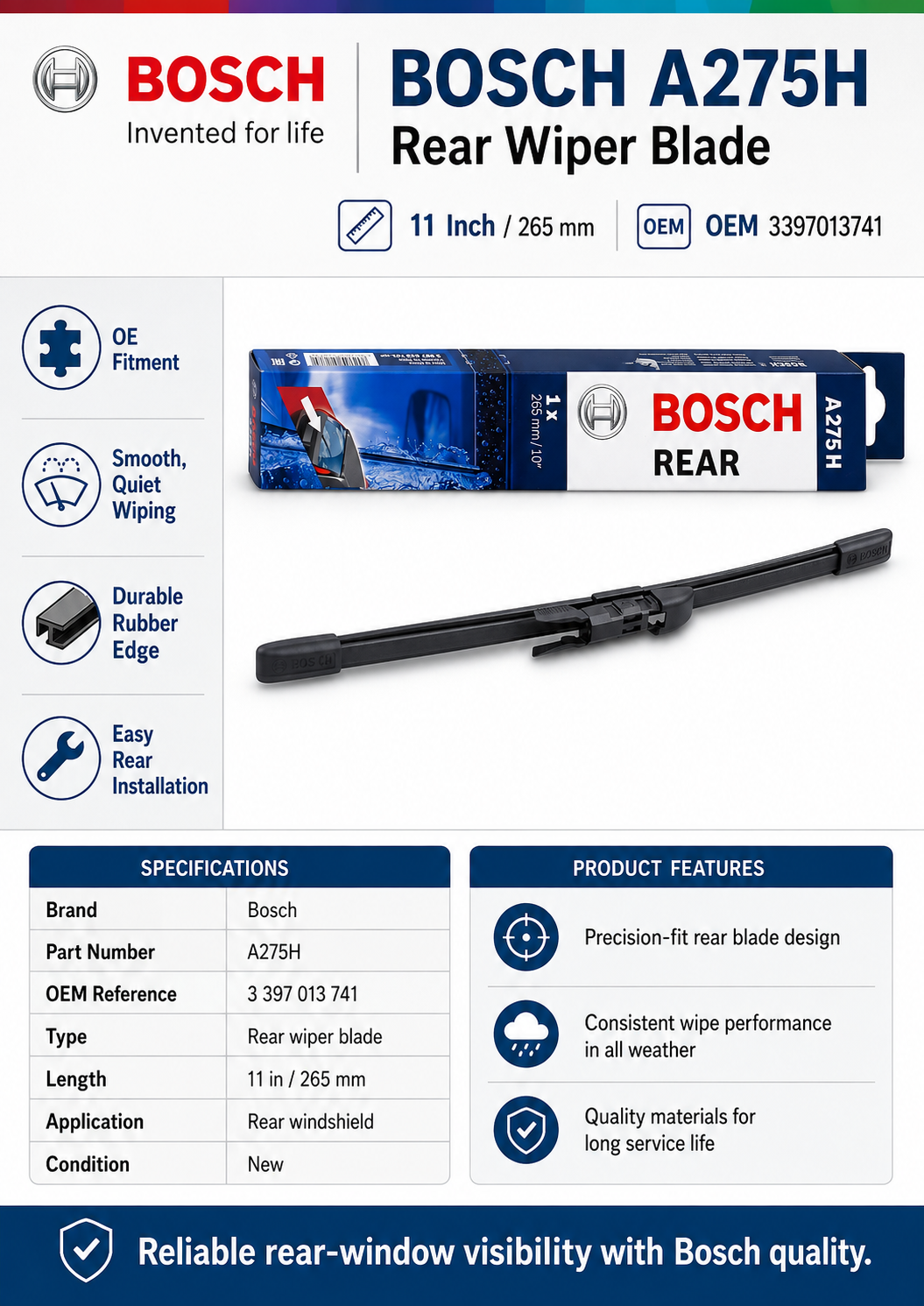 Bosch A275H Wiper Blade — 11" (Single)