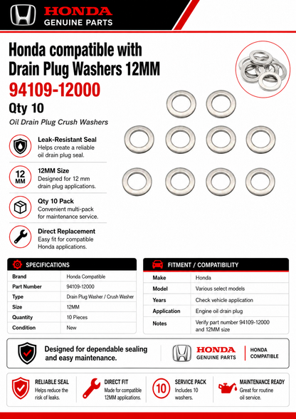 Honda 94109-12000  Genuine  Drain Plug Washers