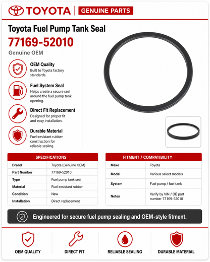 Toyota 77169-52010  Genuine  Fuel Pump Tank Seal