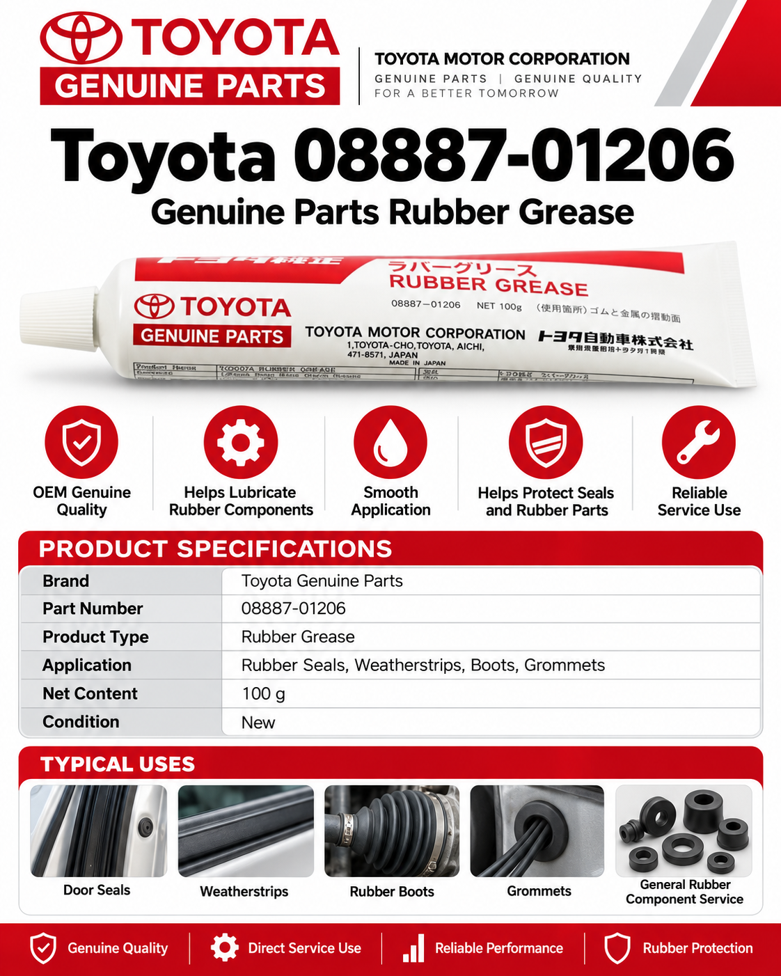 Toyota 08887-01206 Genuine Rubber Grease