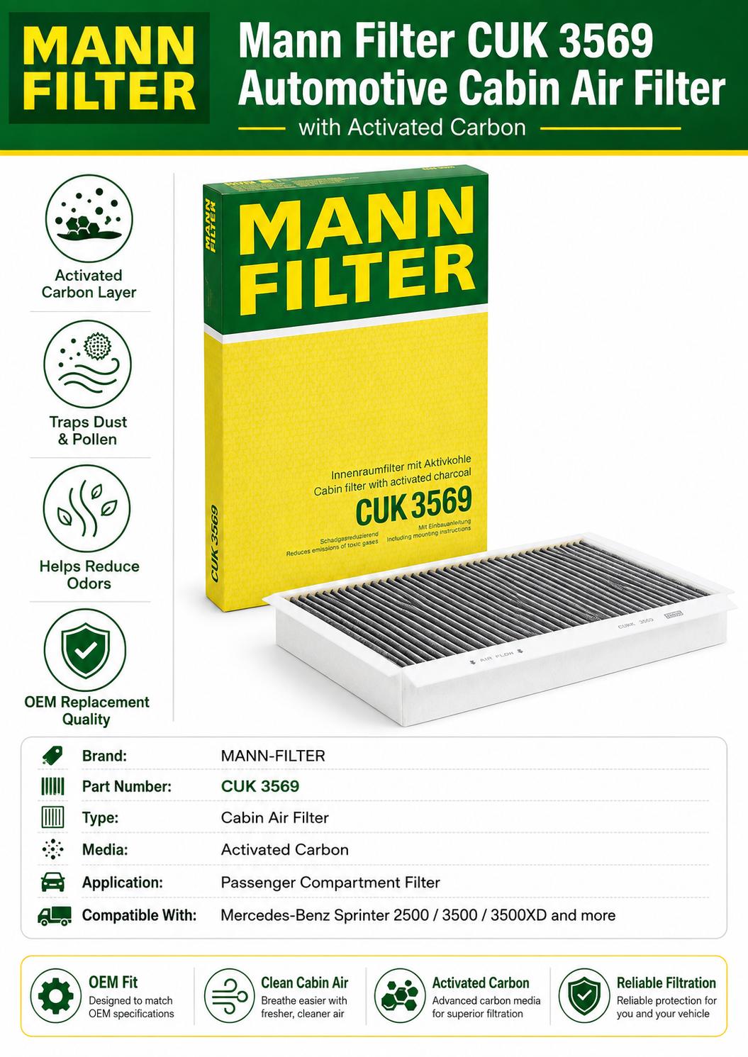 Mann Filter CUK 3569 Automotive Cabin Air Filter