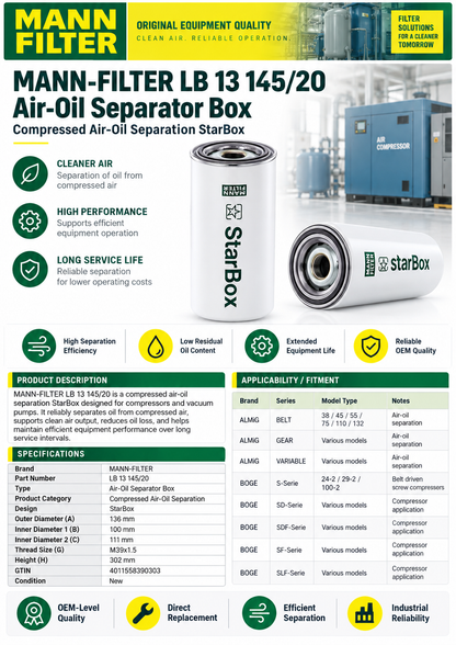 MANN-FILTER LB 13 145/20 Air-Oil Separator Box