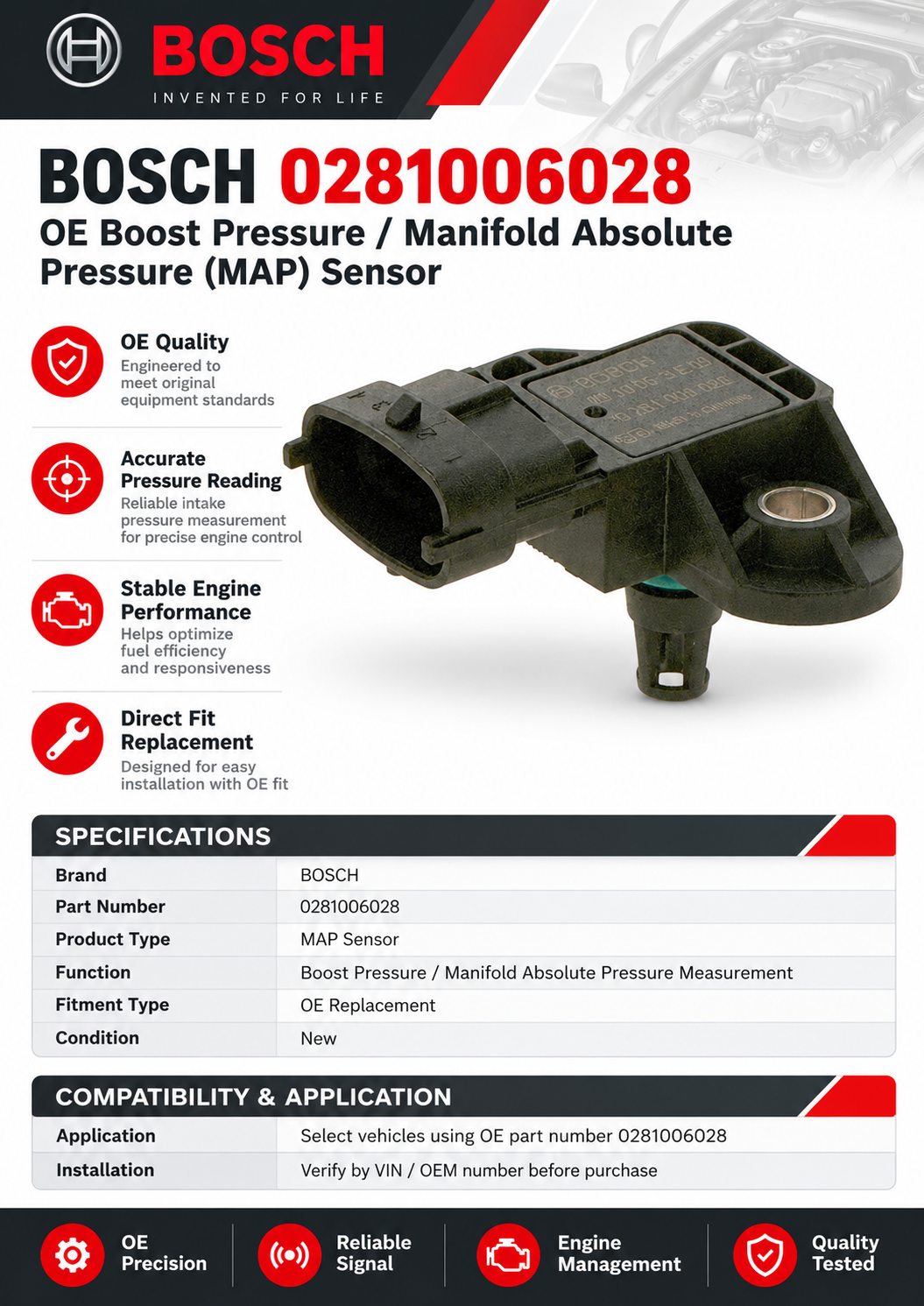 Bosch 0281006028 OE Boost Pressure/MAP Sensor