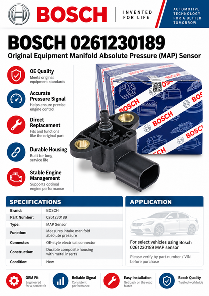 BOSCH 0261230189 Original Equipment Manifold Absolute Pressure (MAP) Sensor
