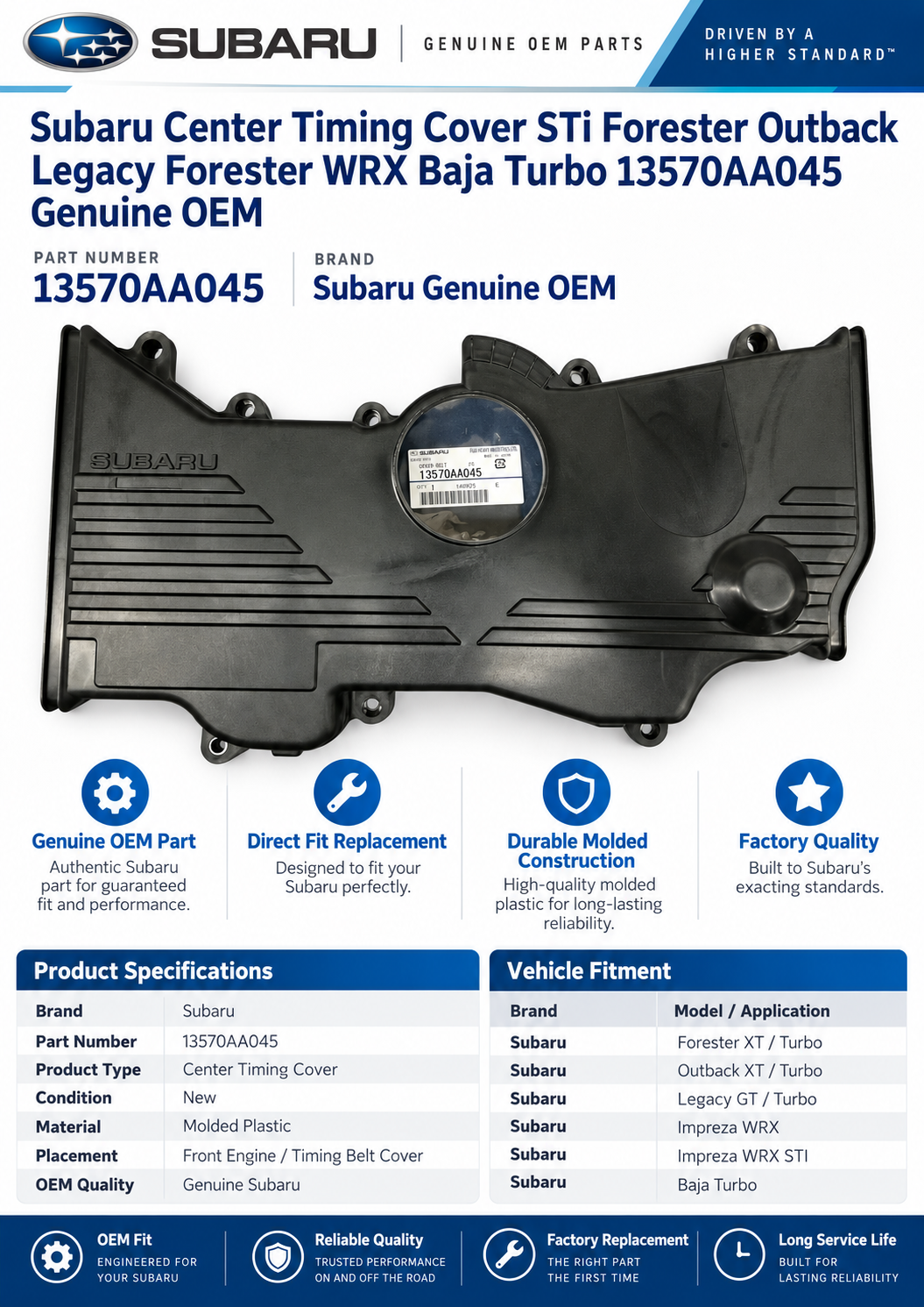 Subaru 13570AA045 Genuine Center Timing Cover
