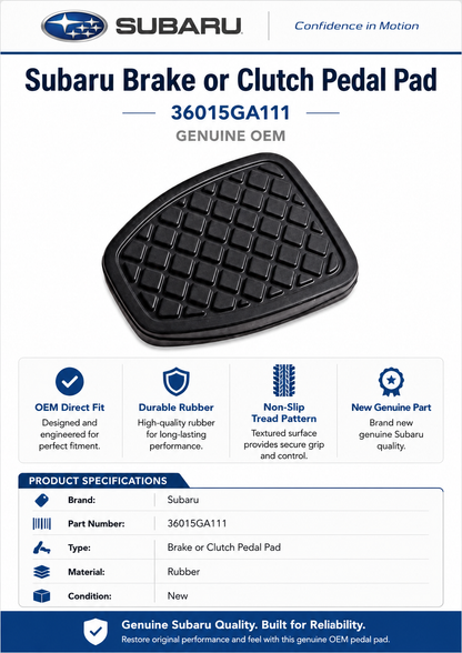 Subaru Brake or Clutch Pedal Pad - 36015GA111 - Genuine OEM