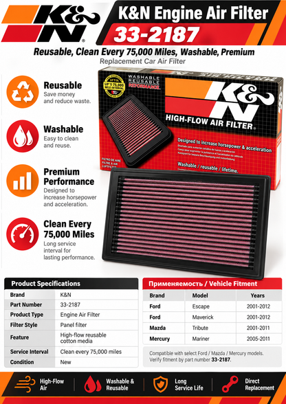 K&N 33-2187 High-Flow Air Filter