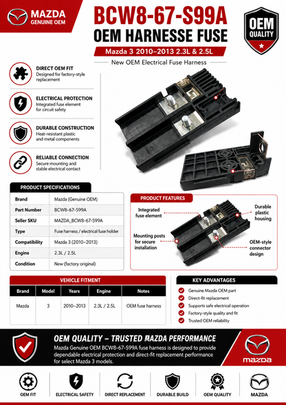 Mazda 3 2010-2013 2.3L & 2.5L New OEM Harnesse fuse BCW8-67-S99A