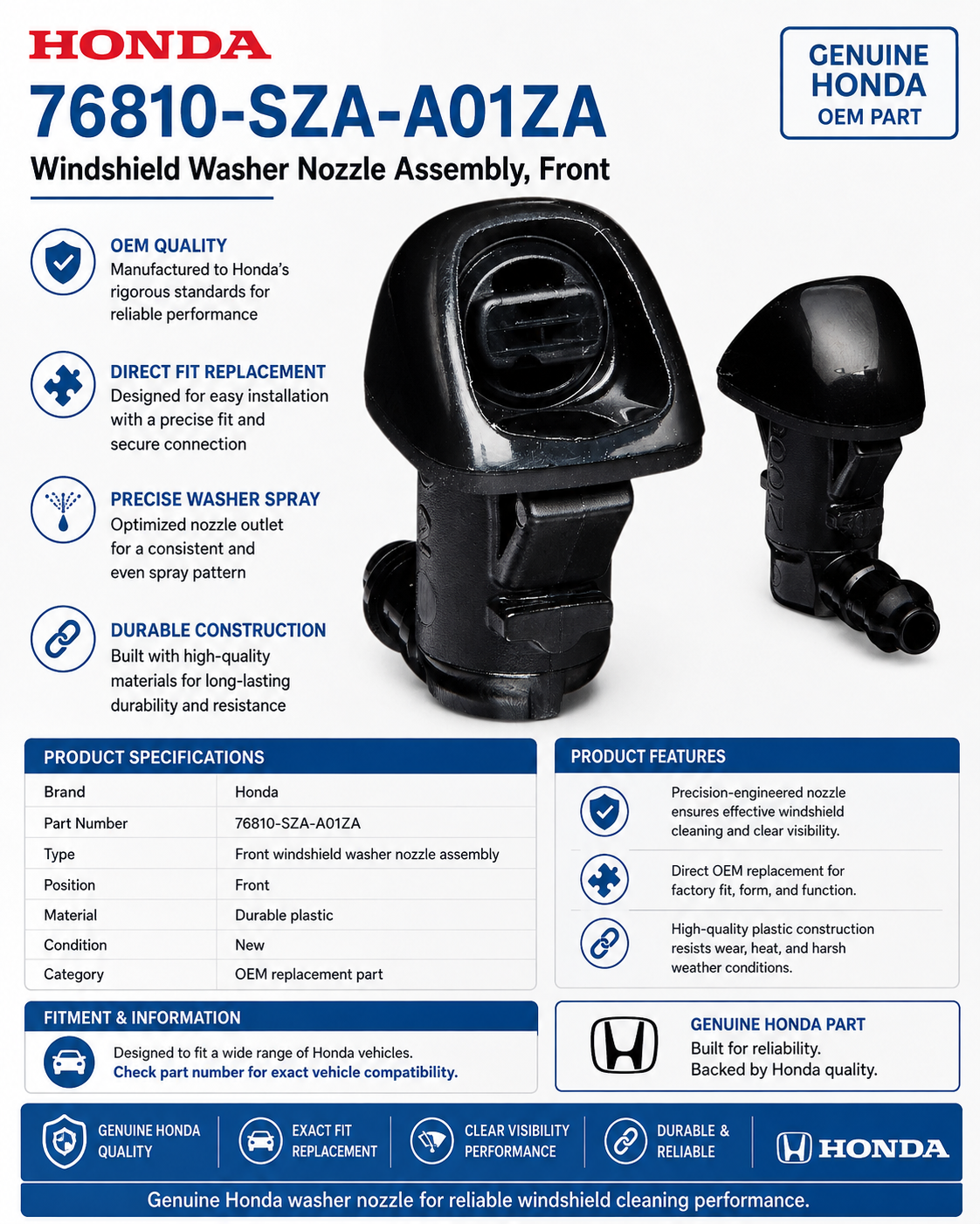 Honda 76810-SZA-A01ZA Windshield Washer Nozzle Assembly