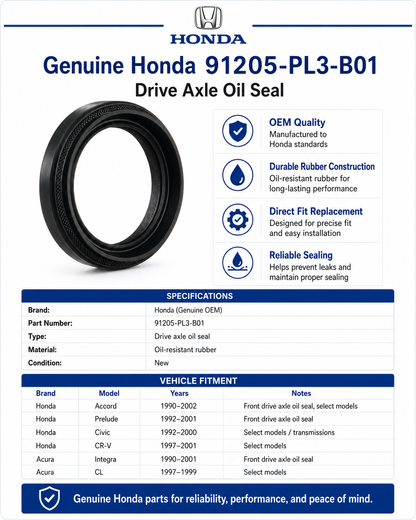 Genuine Honda 91205-PL3-B01 Drive Axle Oil Seal