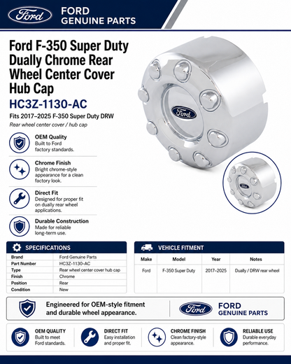 Ford HC3Z-1130-AC  Genuine  Chrome Rear Wheel Center Cover Hub Cap