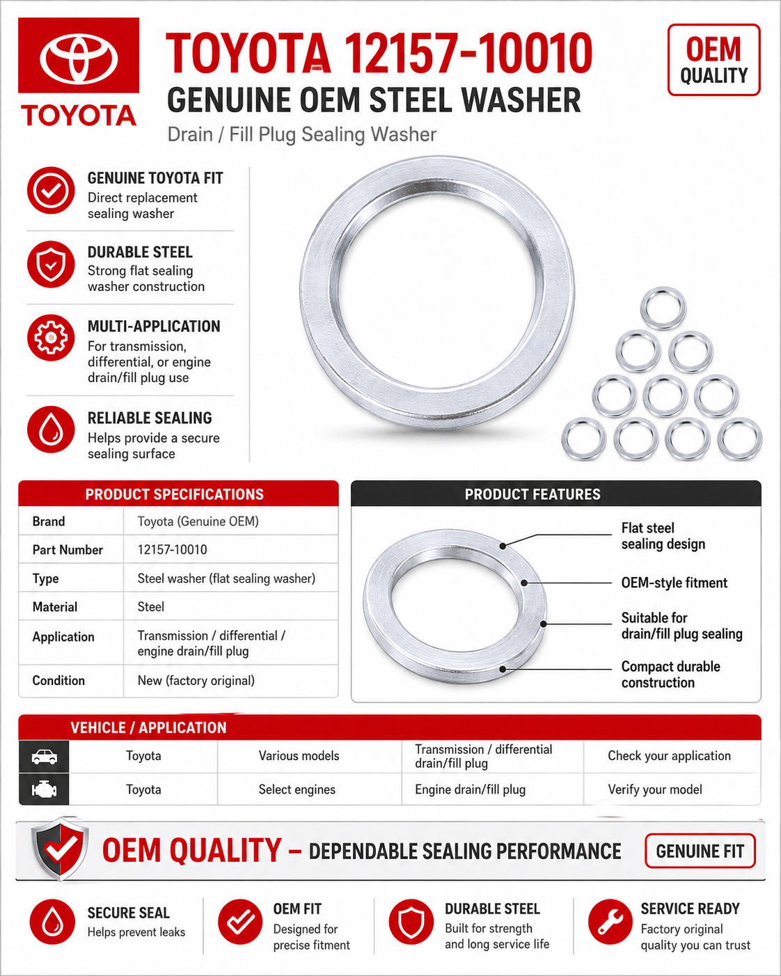 Toyota 12157-10010 Steel Washer — Genuine OEM Part