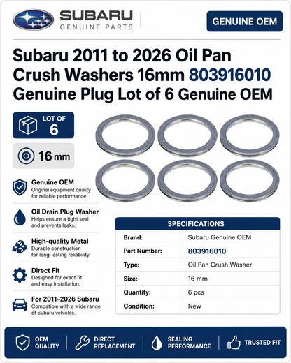 Subaru 803916010  Genuine  Oil Pan Crush Washers