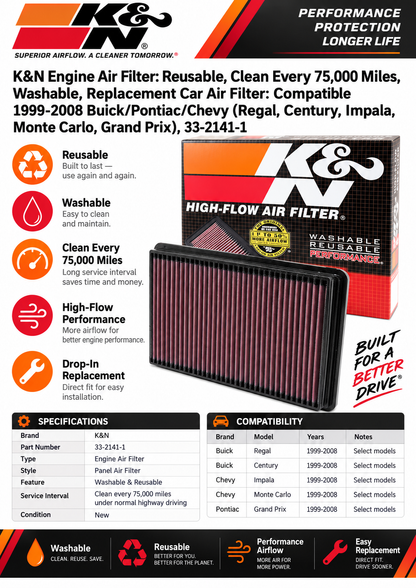 K&N 33-2141-1 High-Flow Air Filter