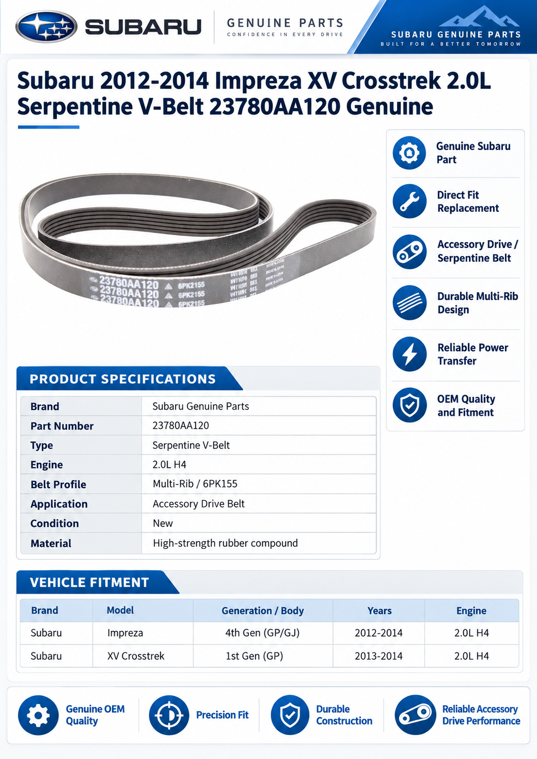 Subaru 23780AA120 Genuine Serpentine V-Belt