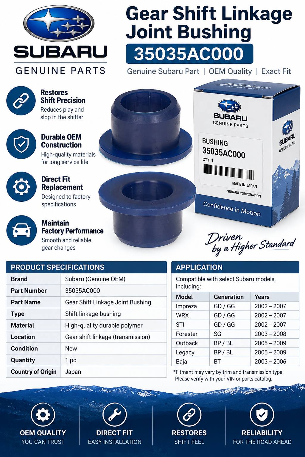 Subaru 35035AC000  Genuine  Gear Shift Linkage Joint Bushing