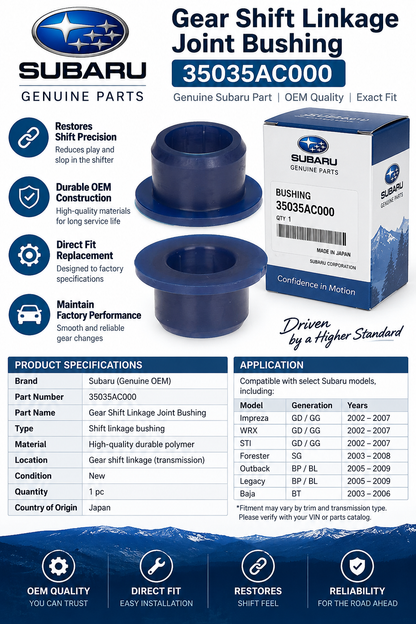 Subaru 35035AC000  Genuine  Gear Shift Linkage Joint Bushing