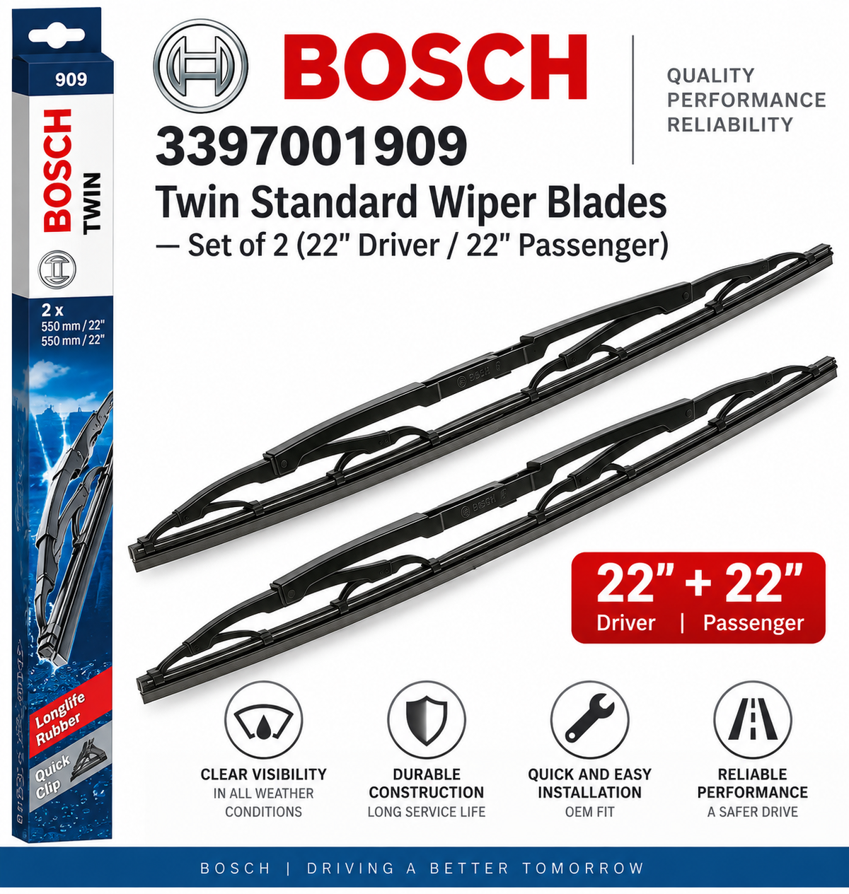 BOSCH 3397001909 Twin Standard Wiper Blades