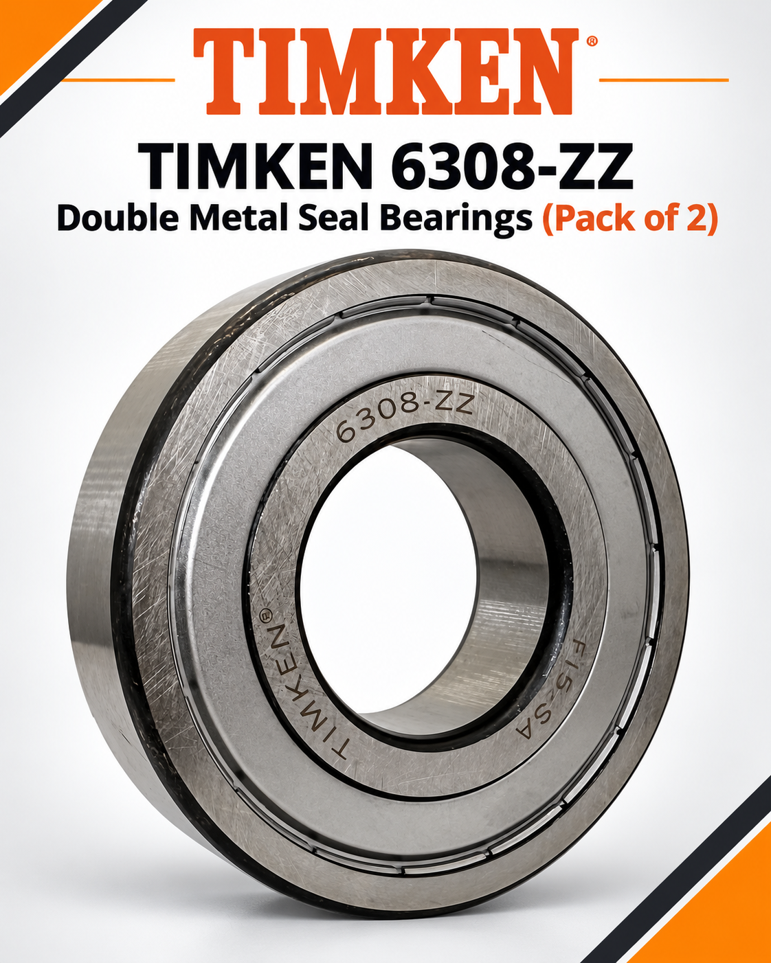 TIMKEN 6308-ZZ Double Metal Seal Bearings (Pack of 2)