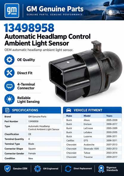 GM 13498958 Genuine Automatic Headlamp Control Ambient Light Sensor