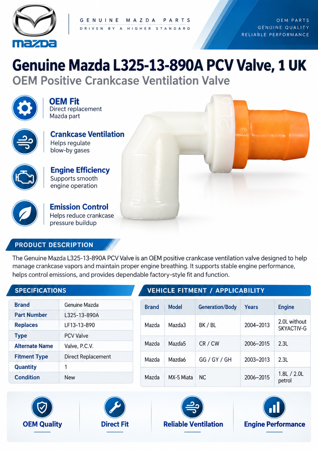 Mazda L325-13-890A Genuine  PCV Valve