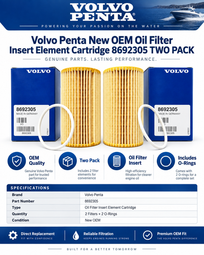 Volvo 8692305  Genuine  Oil Filter Insert Element Cartridge (2 PACK)