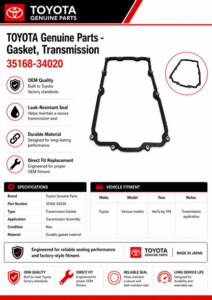 TOYOTA 35168-34020  Genuine  Transmission Gasket