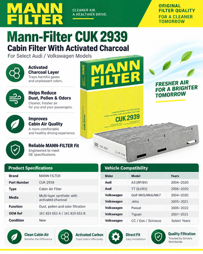 Mann-Filter CUK 2939 Cabin Air Filter with Activated Charcoal