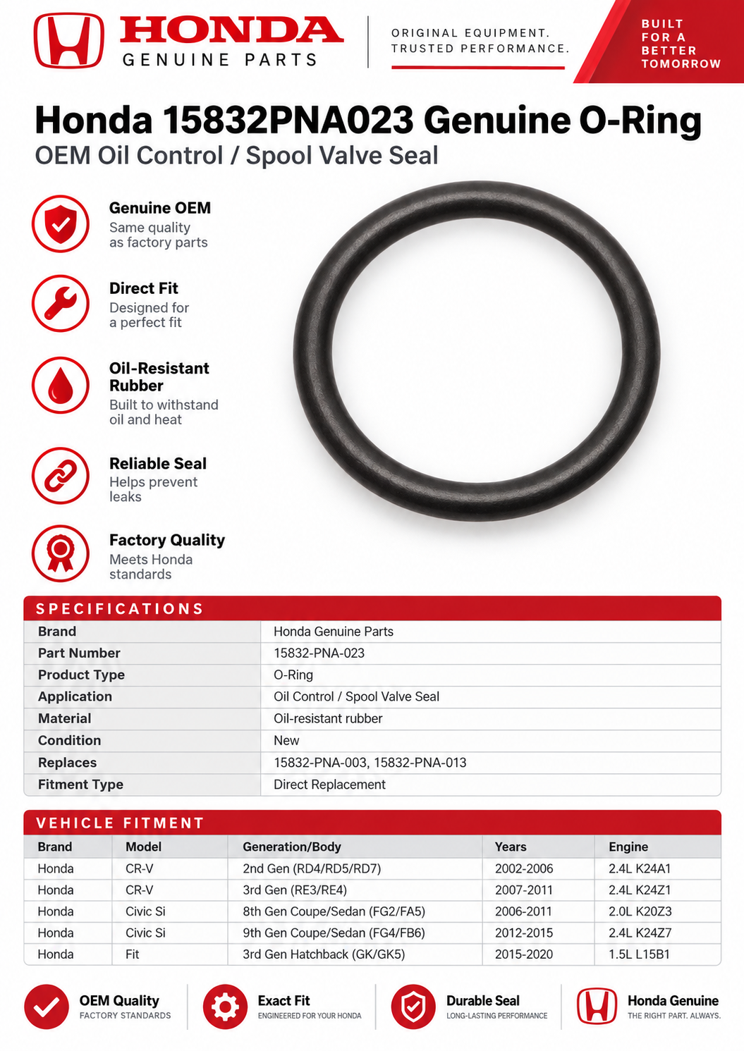 Honda 15832PNA023 Genuine O-Ring — OEM Part