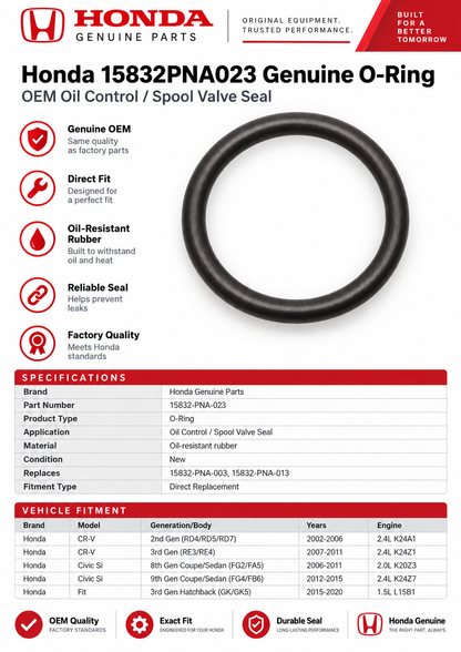 Honda 15832PNA023 Genuine O-Ring — OEM Part